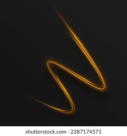 Shiny golden wave on transparent background. Magic sparkle lines. Golden sparkling light trail.