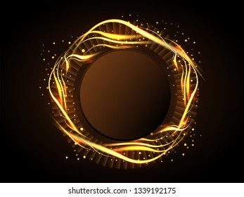 Shiny golden wavy pattern on glossy brown abstract background.