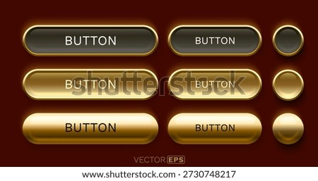Shiny golden web button set with a luxurious glossy effect, perfect for modern UI and app design. Vector illustration