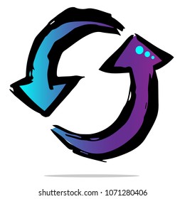 Shiny Gradient Blue, Violet of Arrow Up Left Right Down Direction Pointer. Flat Line Icon, Sign, Symbol Isolated Background. Graphic Design Abstract Art, Elements, Vector Illustration EPS 10