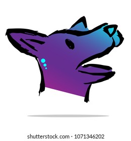 Shiny Gradient Blue, Violet of Dog Animal Cute Pet Puppy Doggy. Flat Line Icon, Sign, Symbol Isolated Background. Graphic Design Abstract Art, Elements, Vector Illustration EPS 10