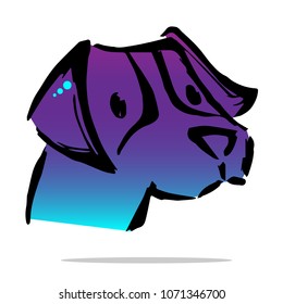 Shiny Gradient Blue, Violet of Dog Animal Cute Pet Puppy Doggy. Flat Line Icon, Sign, Symbol Isolated Background. Graphic Design Abstract Art, Elements, Vector Illustration EPS 10