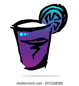 Shiny Gradient Blue, Violet of Drinks Cocktail, Alcohol, Wine Glass, Martini. Flat Line Icon, Sign, Symbol Isolated Background. Graphic Design Abstract Art, Elements, Vector Illustration EPS 10