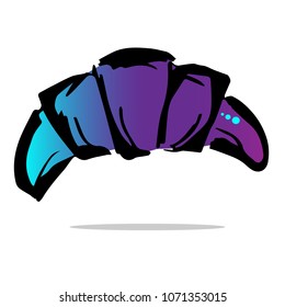Shiny Gradient Blue, Violet of Food Croissant Pastry French Bun Breakfast. Flat Line Icon, Sign, Symbol Isolated Background. Graphic Design Abstract Art, Elements, Vector Illustration EPS 10