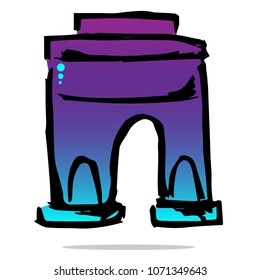 Shiny Gradient Blue, Violet of Paris France Travel Tower City Architecture. Flat Line Icon, Sign, Symbol Isolated Background. Graphic Design Abstract Art, Elements, Vector Illustration EPS 10