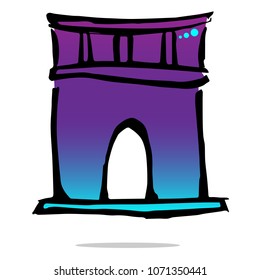 Shiny Gradient Blue, Violet of Paris France Travel Tower City Architecture. Flat Line Icon, Sign, Symbol Isolated Background. Graphic Design Abstract Art, Elements, Vector Illustration EPS 10