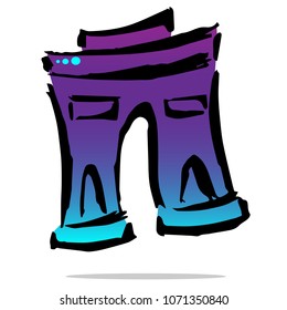 Shiny Gradient Blue, Violet of Paris France Travel Tower City Architecture. Flat Line Icon, Sign, Symbol Isolated Background. Graphic Design Abstract Art, Elements, Vector Illustration EPS 10