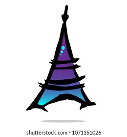 Shiny Gradient Blue, Violet of Paris France Travel Tower City Architecture. Flat Line Icon, Sign, Symbol Isolated Background. Graphic Design Abstract Art, Elements, Vector Illustration EPS 10