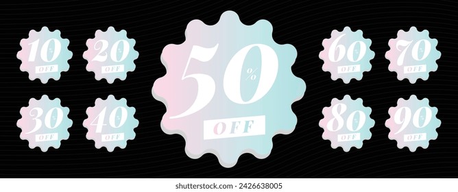 shiny gradient Discount Stickers for Eye Catching Appeal. Circle sale Labels for flat sale in the shopping market