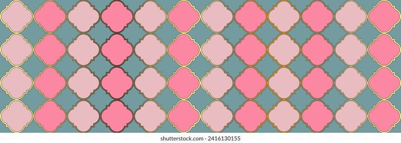 Shiny Gradient Pattern. Cool Arabic Mosaic. Royal Arabesque Texture. Quatrefoil Oriental Ethnic Tesselation. Traditional Seamless Persian Border. Geometric Trellis Tile. Vintage Geo Hijri.