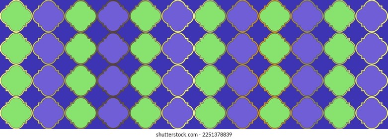Leuchtendes Farbmuster. Traditionelles, nahtloses Persisches Poster. Vintage Geo Ramadan. Quatrefolie Arabische Ethnische Tesselung. Reiche osmanische Textur. Cool marokkanischen Mosaik. Geometrisches Trellis-Tile.