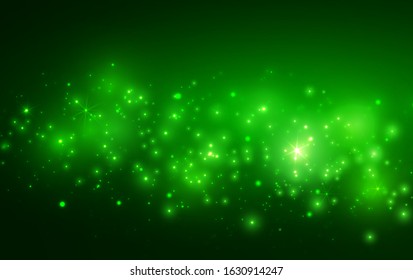 Shiny green background with sparkle and bokeh. Vector