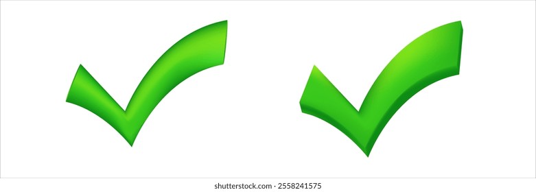 A shiny green checkmark symbol, representing success, approval, or task completion.