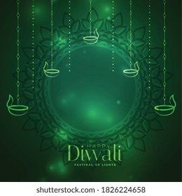 shiny green diwali festival decorative card design