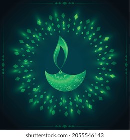 shiny green happy diwali decorative background