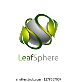Shiny green Leaf sphere logo concept design template idea