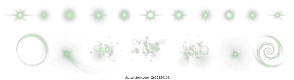 Shiny green lines and glowing light trails on a vector background. White speed curves and fiery twirls create a vibrant, dynamic effect.