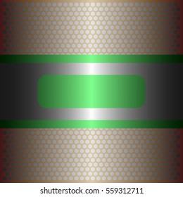 shiny green metal with silver background.gold plate with hexagon holes.shiny silver metal style design