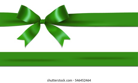 Shiny green ribbon bow isolated on white background with copy space. For using special days. 