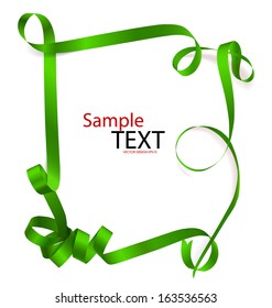 Shiny green ribbon on white background with copy space. Vector illustration.