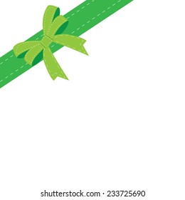Shiny green satin ribbon on white background