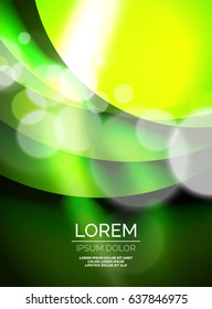 Shiny green silk wave template, color satin with effects, vector abstract background