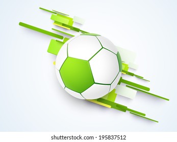 Shiny green soccer ball on creative abstract green and blue background. 