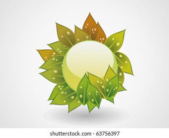Shiny green sphere that is covered by leaves.