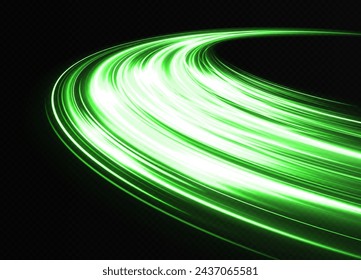 Shiny green wave design comet with sparks and particles. Motion speed background. Sparkling wavy trail. Cosmic background.