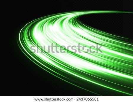 Shiny green wave design comet with sparks and particles. Motion speed background. Sparkling wavy trail. Cosmic background.