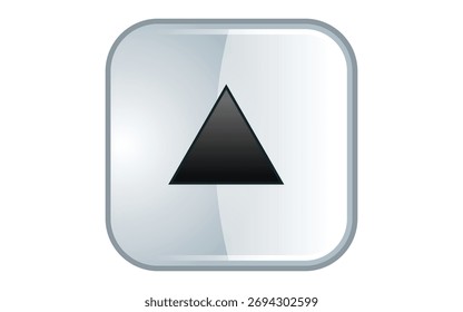 Shiny grey button with a black up arrow isolated on white background for web design, user interface, or app development projects