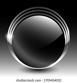 Shiny grey round background with a triple silver frame. Vector illustration