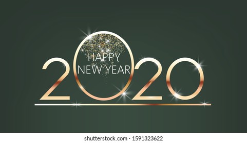 Shiny happy new year 2020 sign in a circle. Place for text. Winter holiday vector