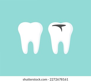 Shiny, healthy tooth and tooth with decay logo design. Concept dentistry, dental treatment, correction of occlusal, oral care, caries prevention vector design and illustration.
