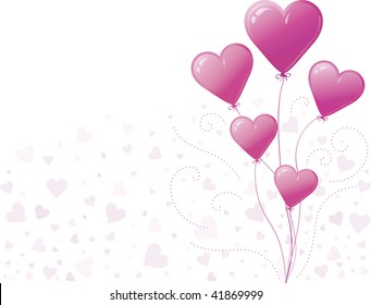 Shiny Heart Balloons on Heart Pattern Background