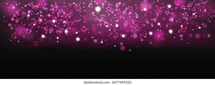 Brillante superposición de corazón con rayos de luz oscura, confeti brillante, brillo y brillo rojo rosado. Ilustración vectorial de stock en estilo abstracto.
