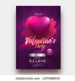 Shiny heart shape on purple background for Valentine's party template or invitation card design.