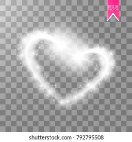A shiny heart sparkles on a transparent background. Gold background with sparkles. Flying Christmas star along the trajectory of the heart. eps 10