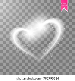 A shiny heart sparkles on a transparent background. Gold background with sparkles. Flying Christmas star along the trajectory of the heart. eps 10