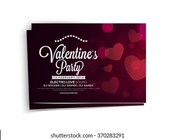 Shiny hearts decorated elegant invitation card design for Happy Valentine's Day Party celebration.