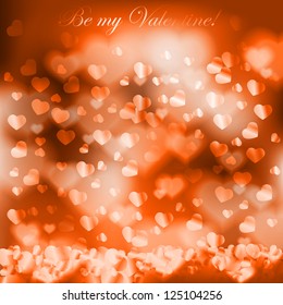 Shiny hearts falling romantic background bokeh light