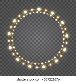 Shiny hearts light bulbs Isolated on Transparent Background. Easy replace backdrop. Vector Design element.