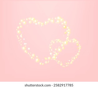 Shiny hearts made with sparkles or glitter, love symbol isolated on pink pastel background. 3D vector holiday element