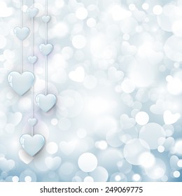 Shiny hearts on blue background