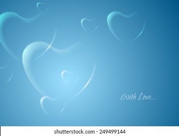 Shiny hearts on blue background. Vector design