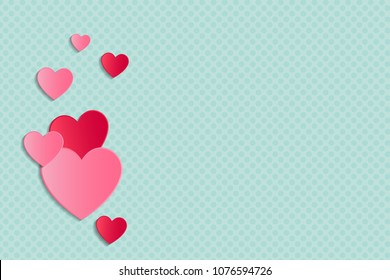 Shiny hearts on dotted background with copyspace. Template of poster for Valentine's Day, Mother's Day or Women's Day. Vector.