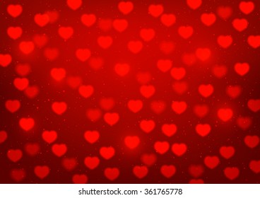 Shiny hearts on red background
