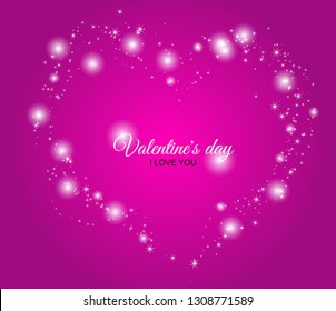 Shiny hearts on a red color background. Valentine's Day template.
