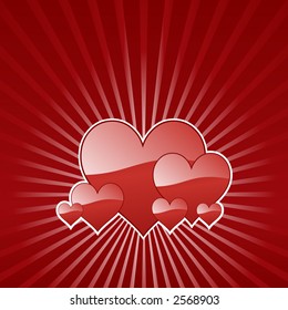 Shiny Hearts in a square with a sunburst