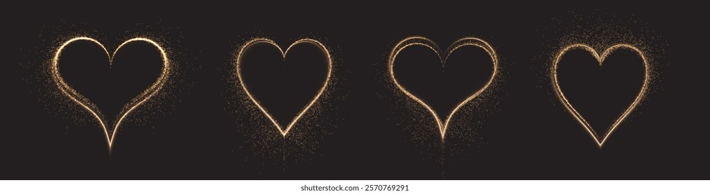 Shiny heart-shaped light effect with glittering sparks on a dark transparent background. Ideal for Valentine's, love themes, or festive projects.